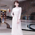 Pink Pink Hot Selling New Design Casual Style Glossy Pink Silk Chiffon Dress For Ladies