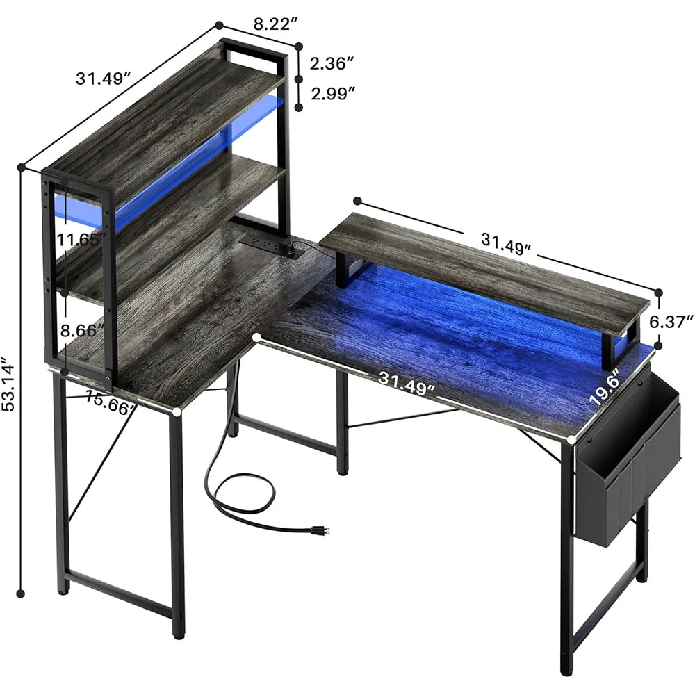 47-Inch L-Shaped Gaming Desk with Charging Station Portable Home Office Computer Table Black Oak Finish Includes Bookshelf supplier