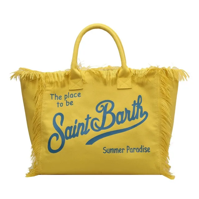 wholesale women printed eco friendly summer beach tote bag fringe canvas cotton travel holiday shoulder handbag