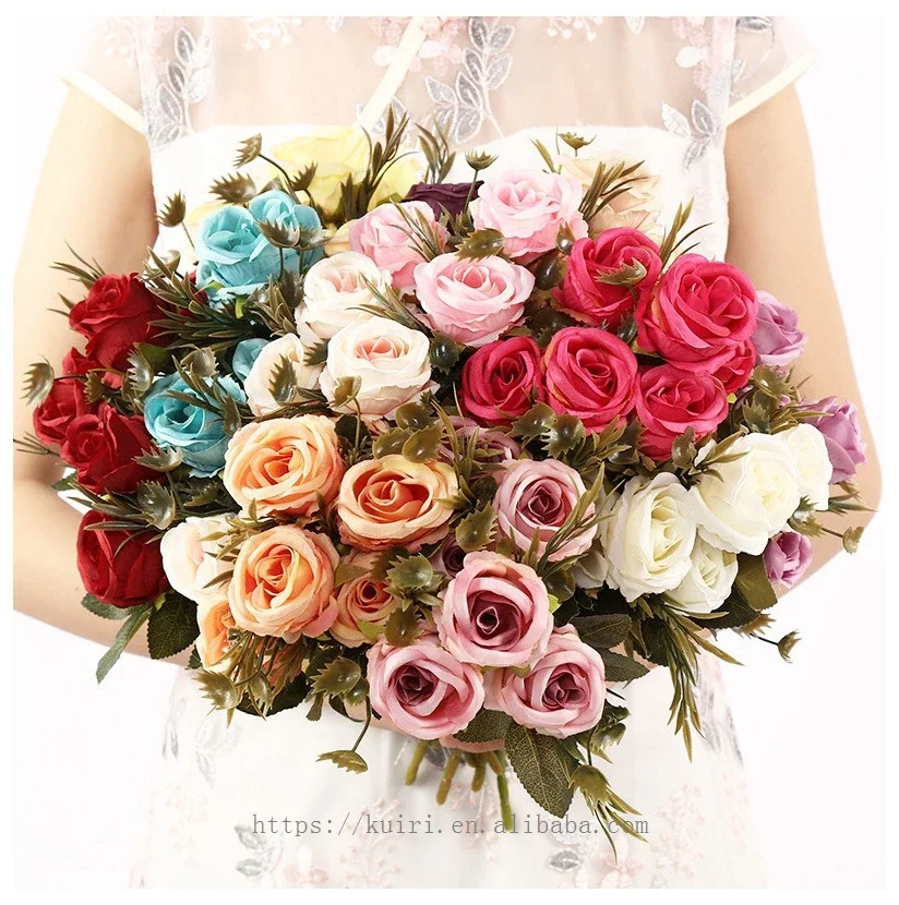 36cm Arrival Artificial Rose Flower Bouquet Romantic Decorative For Home Wedding Flowers