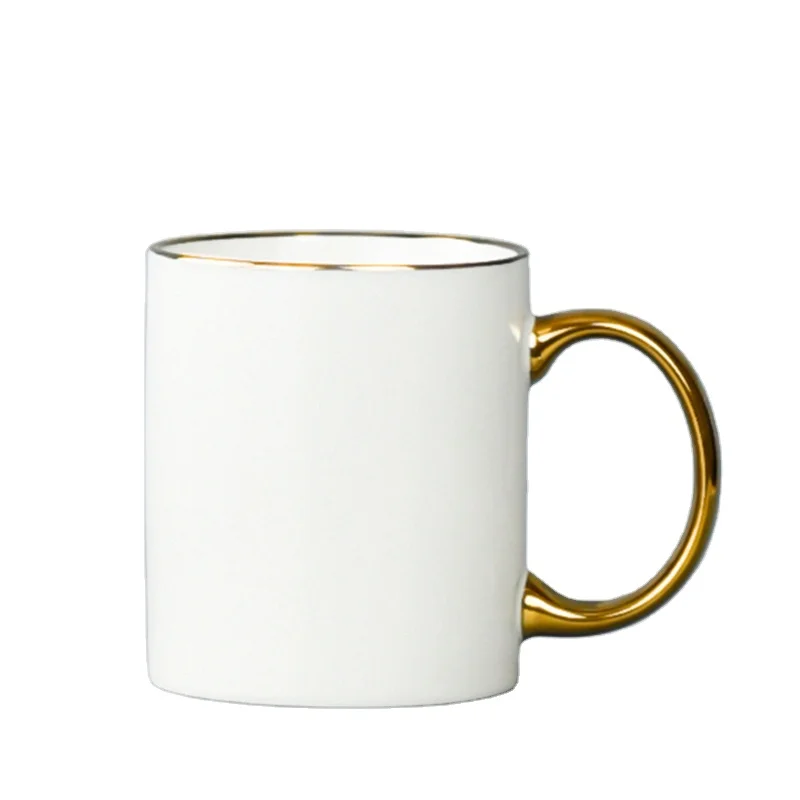 custom Kitchen Supplies white and gold coffee Sublimation mug with gold round handle for sublimation