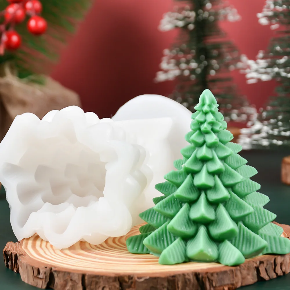 2023 Home Decor Product Bpa Free Weeping Christmas Tree Mold Silicone Soap Candle Pillar Mold