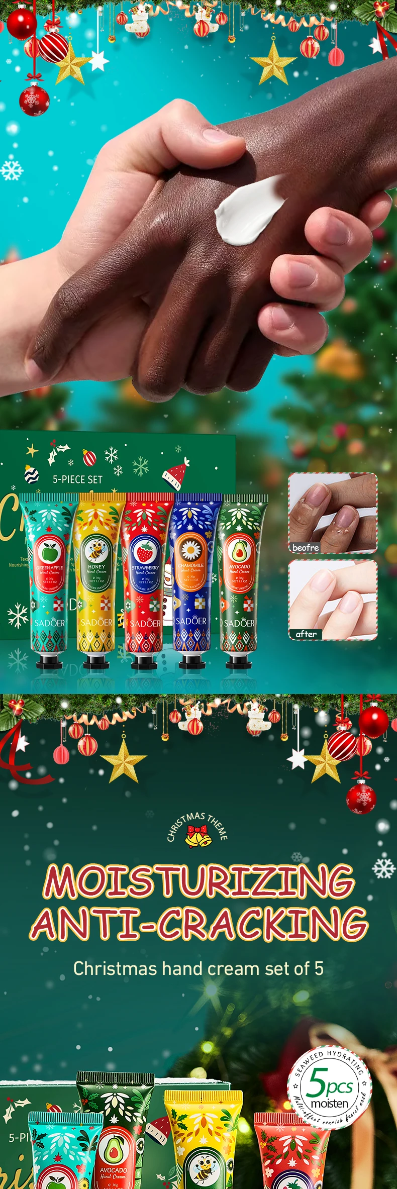 product oem sadoer private label christmas hand cream gift set whitening moisturizing hand care skincare cream set body lotion-2