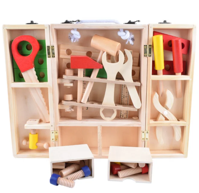 High quality montessori wooden furniture toy wooden tool box toy 36pcs