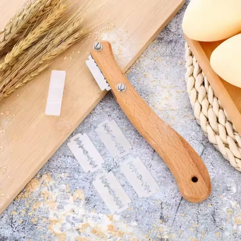 High Quality Curved Bow Knife Bread Cutter Tool and 5 Blade with Wooden Handle