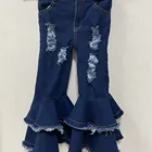 Free Shipping Kids Baby Denim Distressed Plus Size Flared Jeans Double Bell Bottoms