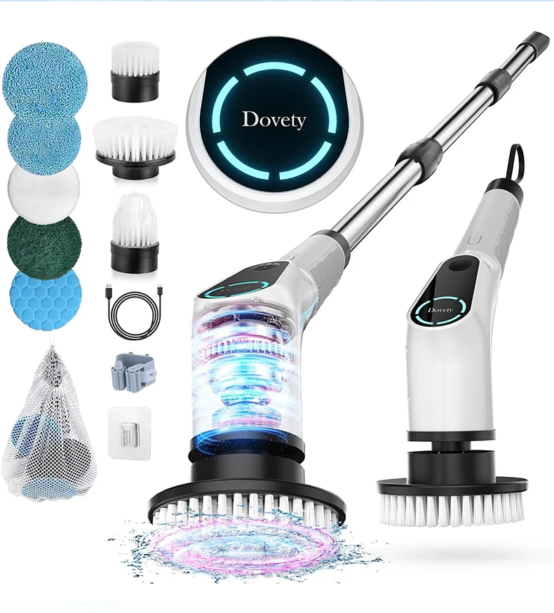AuSilver Electric Cordless ABS Scrubber Long-Handle Household Kitchen Plastic Floor Cleaning Brush Cleaning Tools