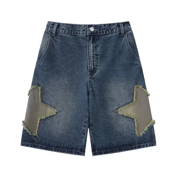 Wholesale Custom High-Quality Men'S Shorts Stick Cloth Star Embroidered Denim Shorts For Men