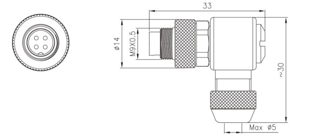 M9 Angled Male Metal Plug(solder)) IP67 2\3\4\5\6\7\8 Pin Industrial Connector