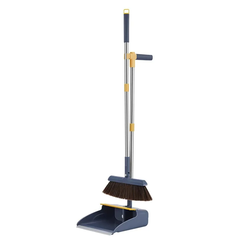 Commercial restaurant office hospital foldable windproof rubber long handle dust-free plastic broom and dustpan set