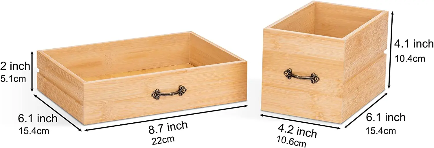 Wholesale Natural Bamboo Storage Box Wooden Makeup Organizer Countertop Storage Box