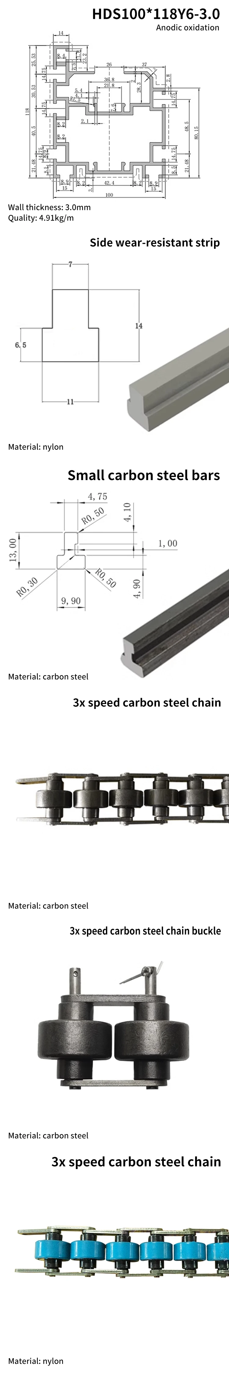 100118 Heavy-duty Double Speed Chain Aluminum Profile Assembly Line BS30-C212A Conveyor Chain 38.1 Pitch Chain Profile supplier