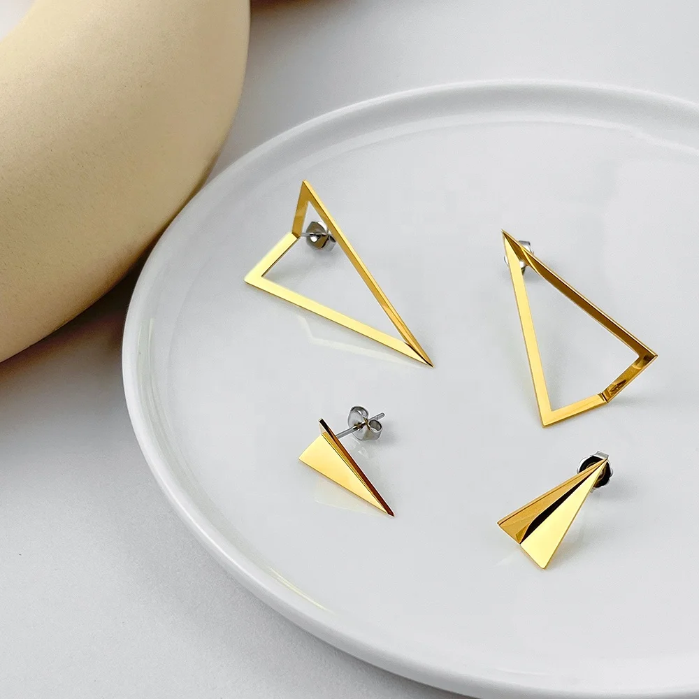 Original Design 18K Gold Plated Stainless Steel Jewelry New In Piercing Triangle Stud Earrings For Women Gift Earrings E221459