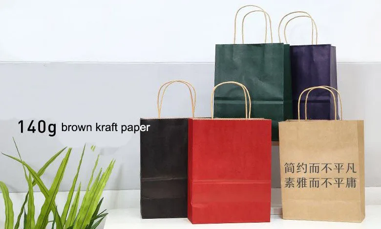 custom logo white brown kraft gift shopping paper bag with