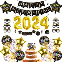 Nicro 2025 Happy Newyear Theme Celebration Style Various Confetti Foil Balloon Cupcake Topper Party Supplies Decoration Set