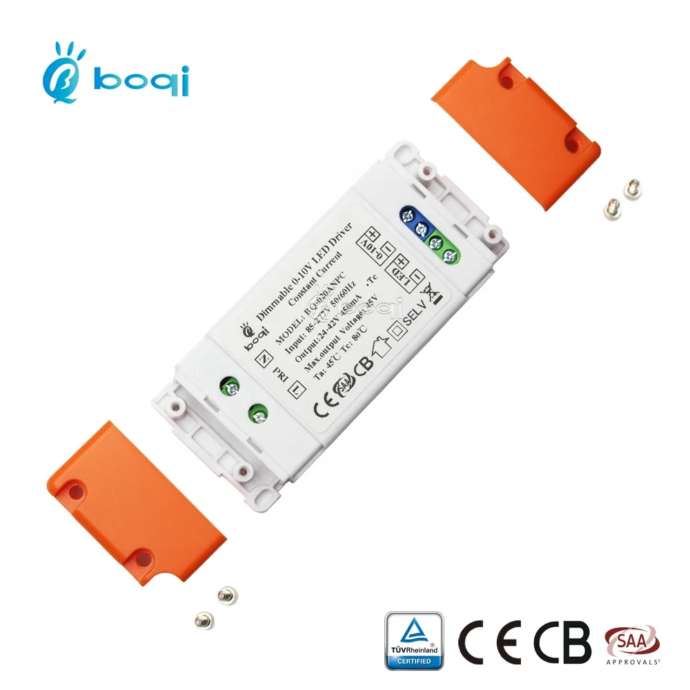 boqi 20W 0-10v dimmable led driver 450ma 12w 15w 18w 20w led driver with CE CB SAA