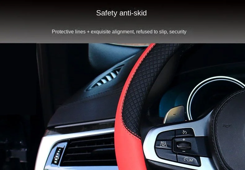Sports-Style Leather Car Steering Wheel Cover Non-Slip Rubber Handle Protective Four Seasons Universal Car Decoration details