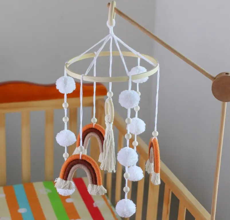 Neutral Boho Nursery Cot Mobile Newborn Ceiling Mobile  Decor Handmade Macrame Rainbow Baby Crib Mobile