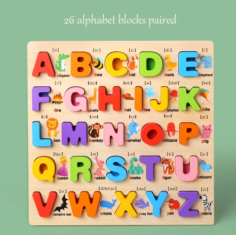 Bezpłatna próbka Drewniane puzzle z alfabetem ABC Puzzle z literami i cyframi dla małych dzieci Przedszkole Zabawki edukacyjne dla dzieci Puzzle Prezent dostawca