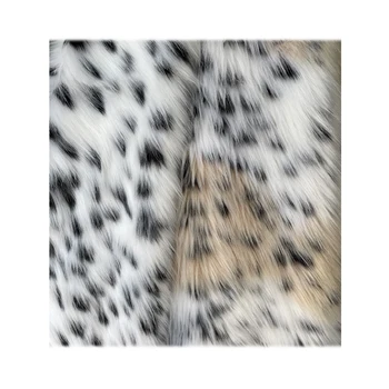 Fashion white long pile plush faux fox fur fabric leopard printed artificial textile for women garment