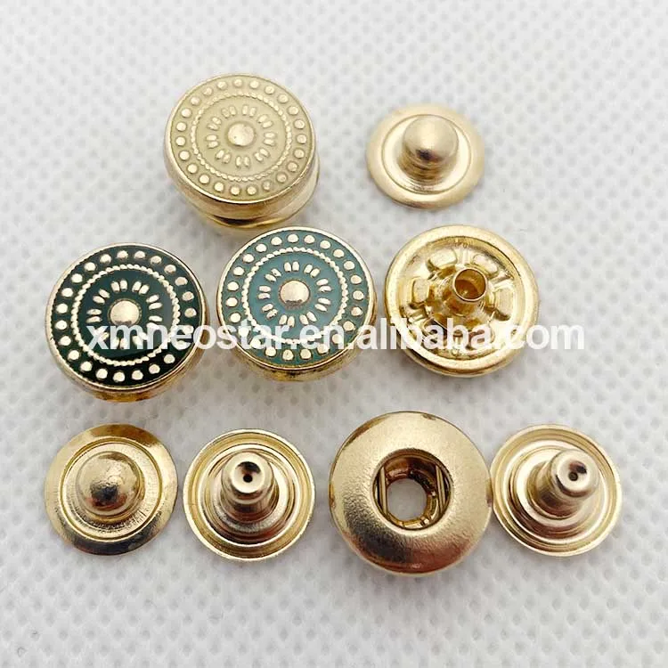 Zinc Alloy Made Four Parts Button Custom Logo Stamped Gold Metal Snap