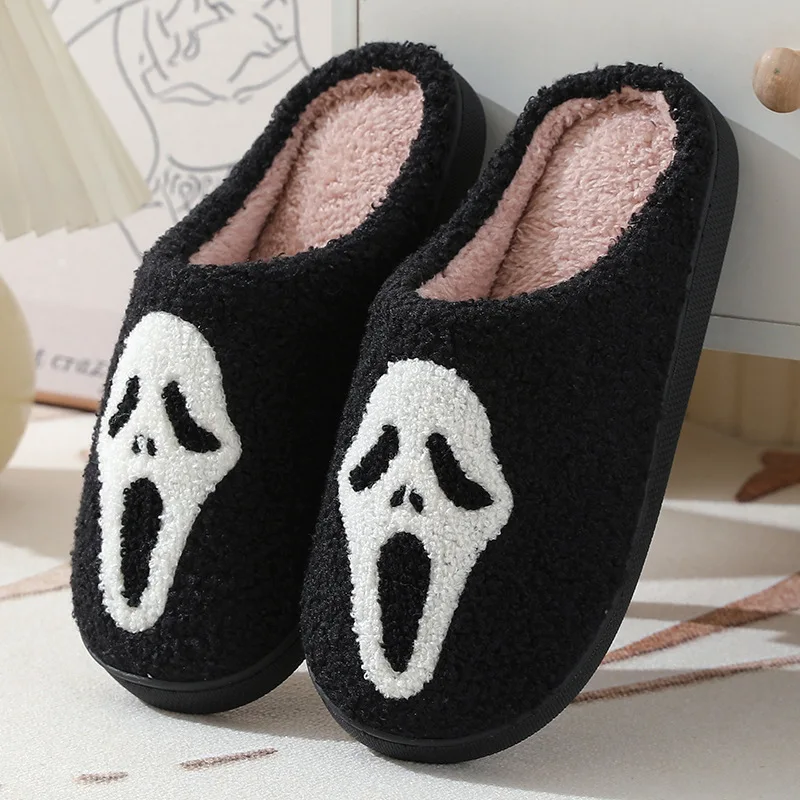 MB1 Halloween Christmas Ghost Face Slippers Women Winter Indoor Flat Warm House Slides Slippers
