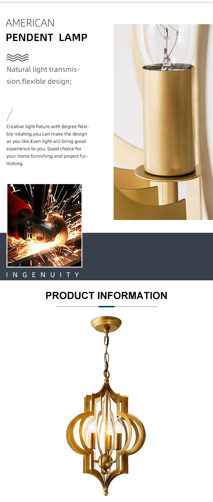 pal80565 wholesale residential decoration lighting iron frame antique brass led chandelier -1