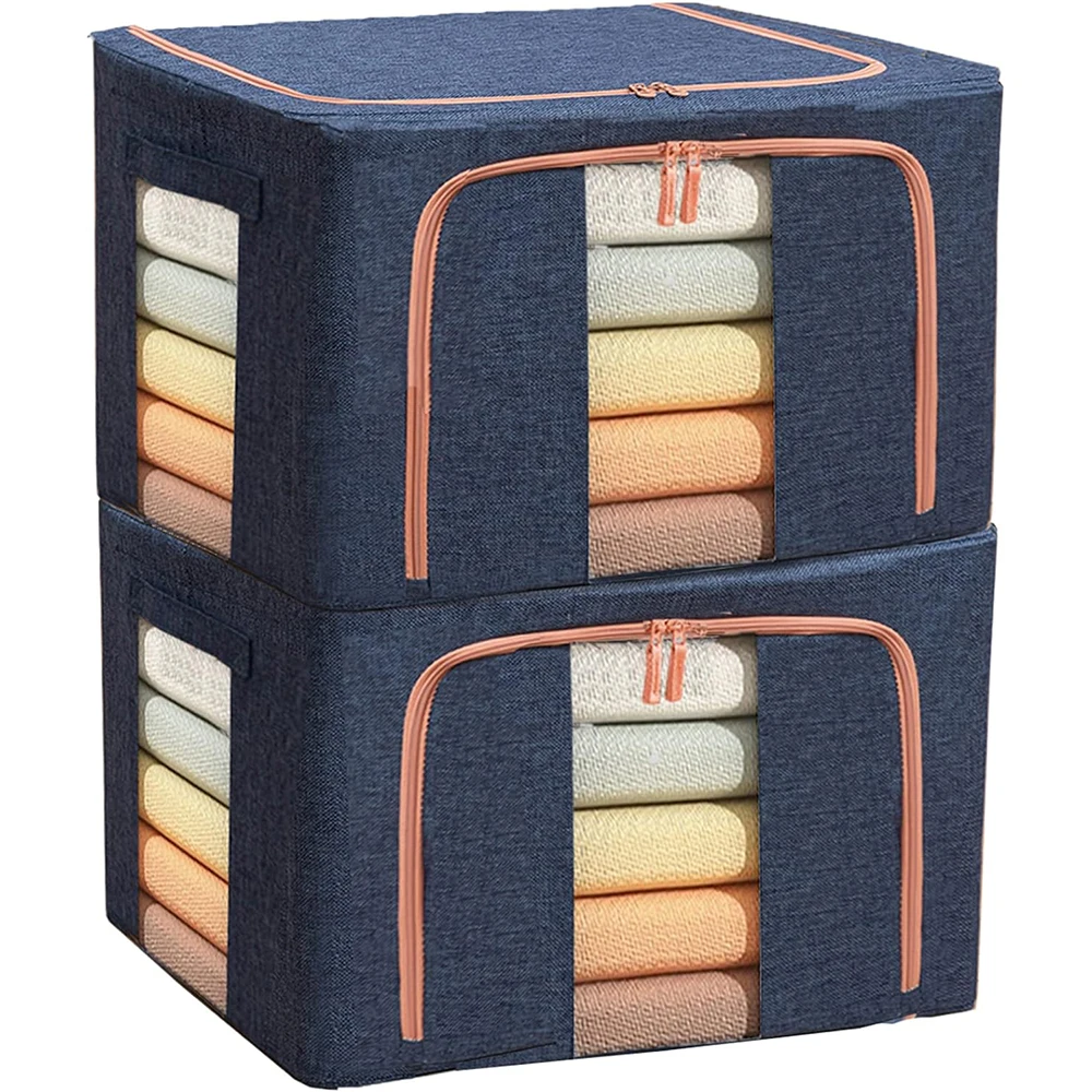 Storage Box Folding Wardrobe Fabric Extra Large Storage Bag with Reinforced Handle Clear Window Sturdy Zippers