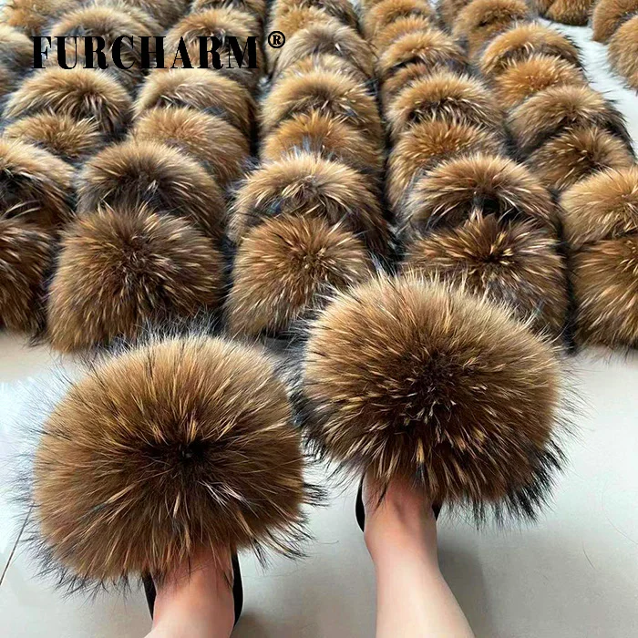 Wholesale Real Mink Fluffy Slippers Soft Mink Fur Slides Fox Fur Slippers - Buy Fur Slippers,Raccoon Fur Slippers,Fur Slides on Alibaba.com
