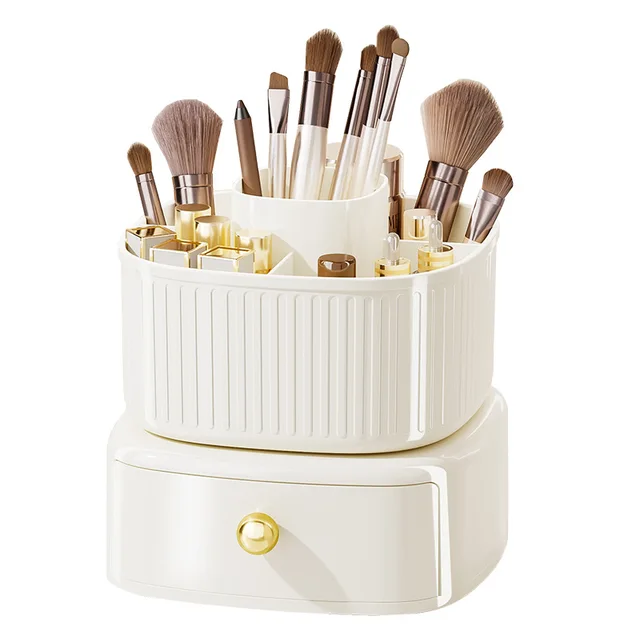 Light luxury rotating cosmetic organizer jewelry storage box makeup brushes organizer with divider drawer