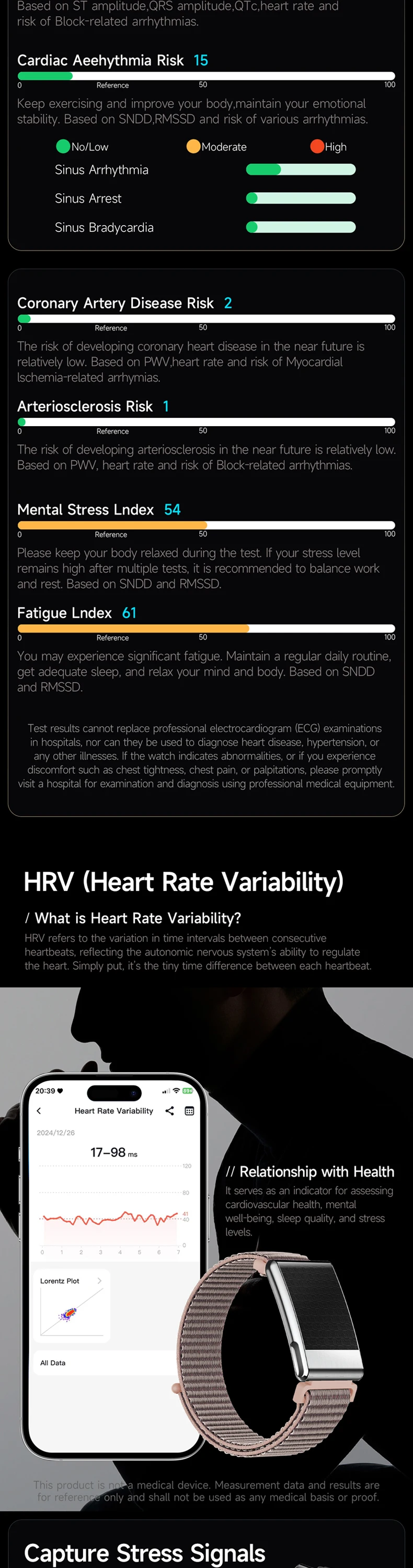 product 2026 new ecg smart bracelet e900 no screen ecg ppg hrv bmi heart rate oxygen body temperature app gband fitness tracker watch-8