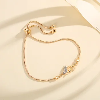 New hot sale Hengxuan fashion jewelry butterfly zircon push-pull bracelet champagne gold plated brass