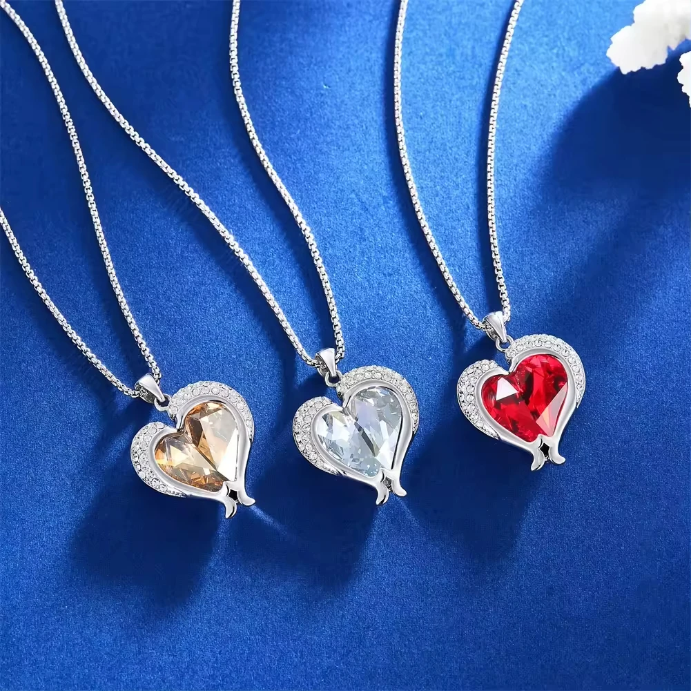CDE YP1536 Fine 925 Sterling Silver Jewelry Necklace Wholesale Rhodium Plated Heart Cut Crystal Women Pendant Necklace