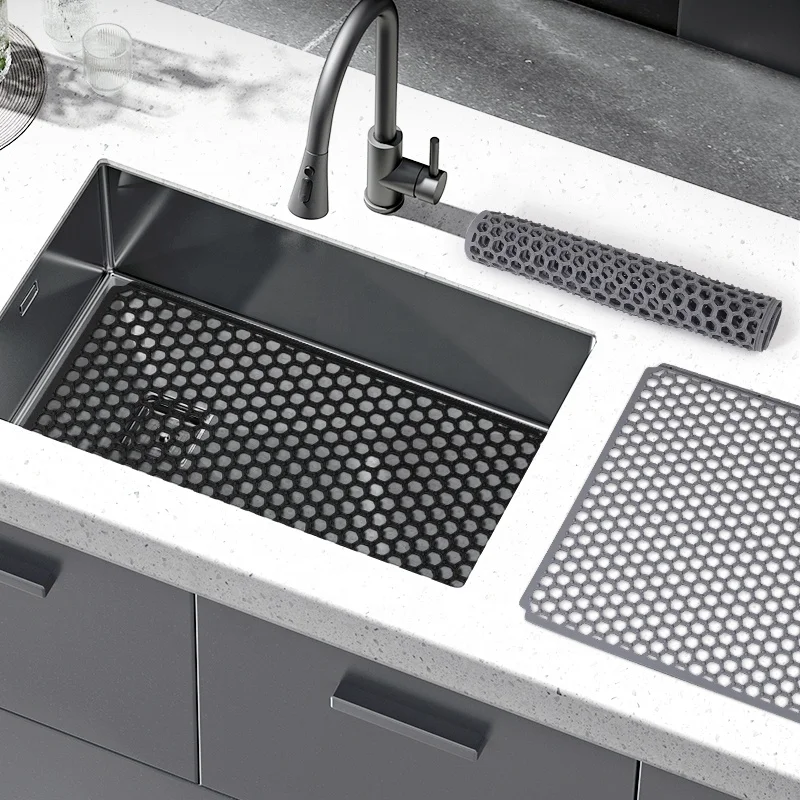 Custom Silicone Sink Protector Mat, Non-Slip Kitchen Bar Sink Drain Pad Net Non-Slip Dish Drain Mat for Kitchen