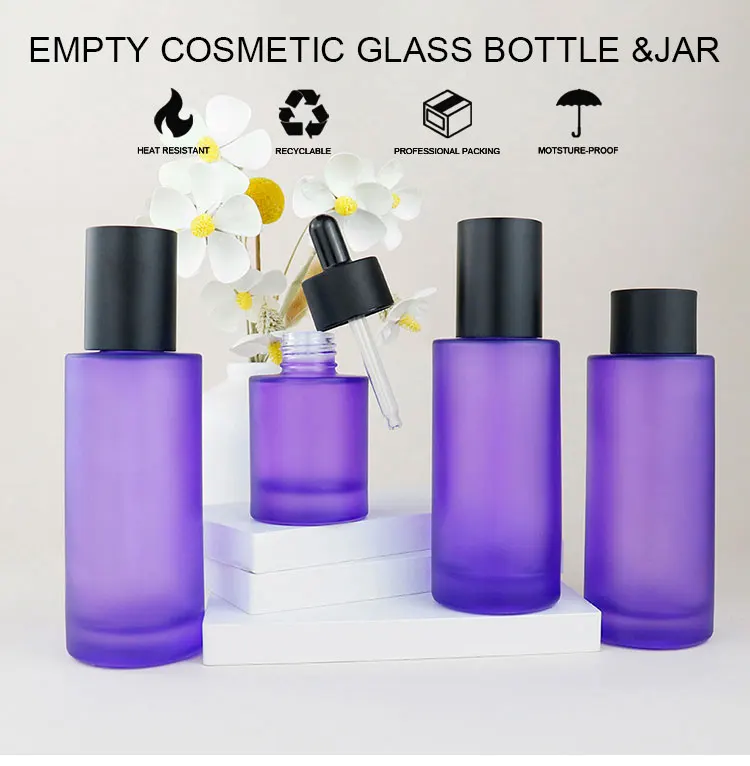 Purple Frosting Skincare Packaging Set Glass Bottle Cosmetic Liquid