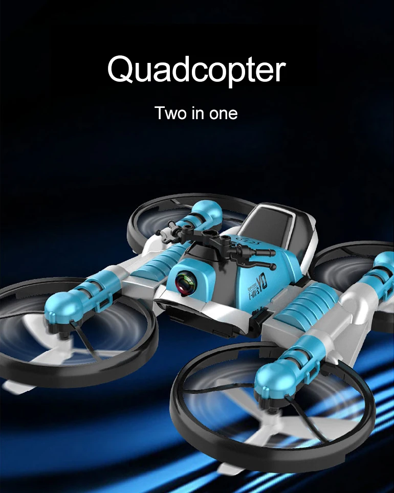 2 in 1 quadcopter folding motorcycle deformation kids rc toy hand watch drone