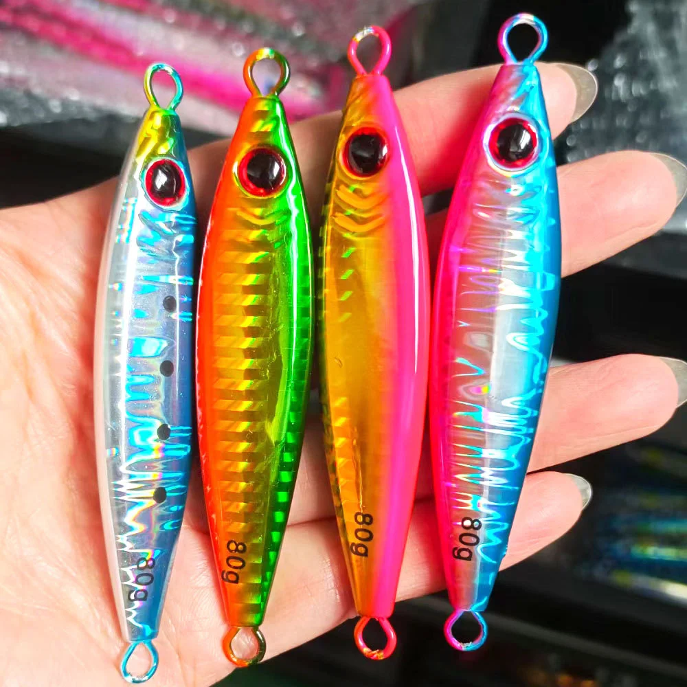 Slow jump bait 40-80g luminous jump bait sinking saltwater artificial metal fishing jump bait two types of hooks