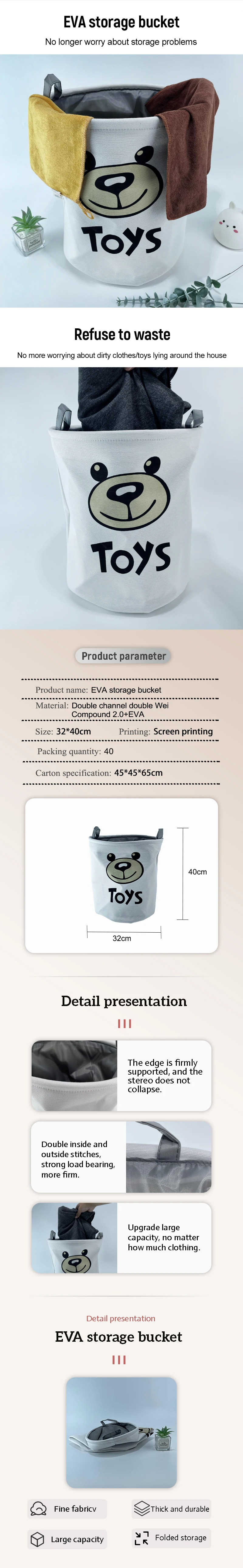 product custom logo cozy dirty cloth storage bags with handle upright foldable storage basket classic design for laundry use-0