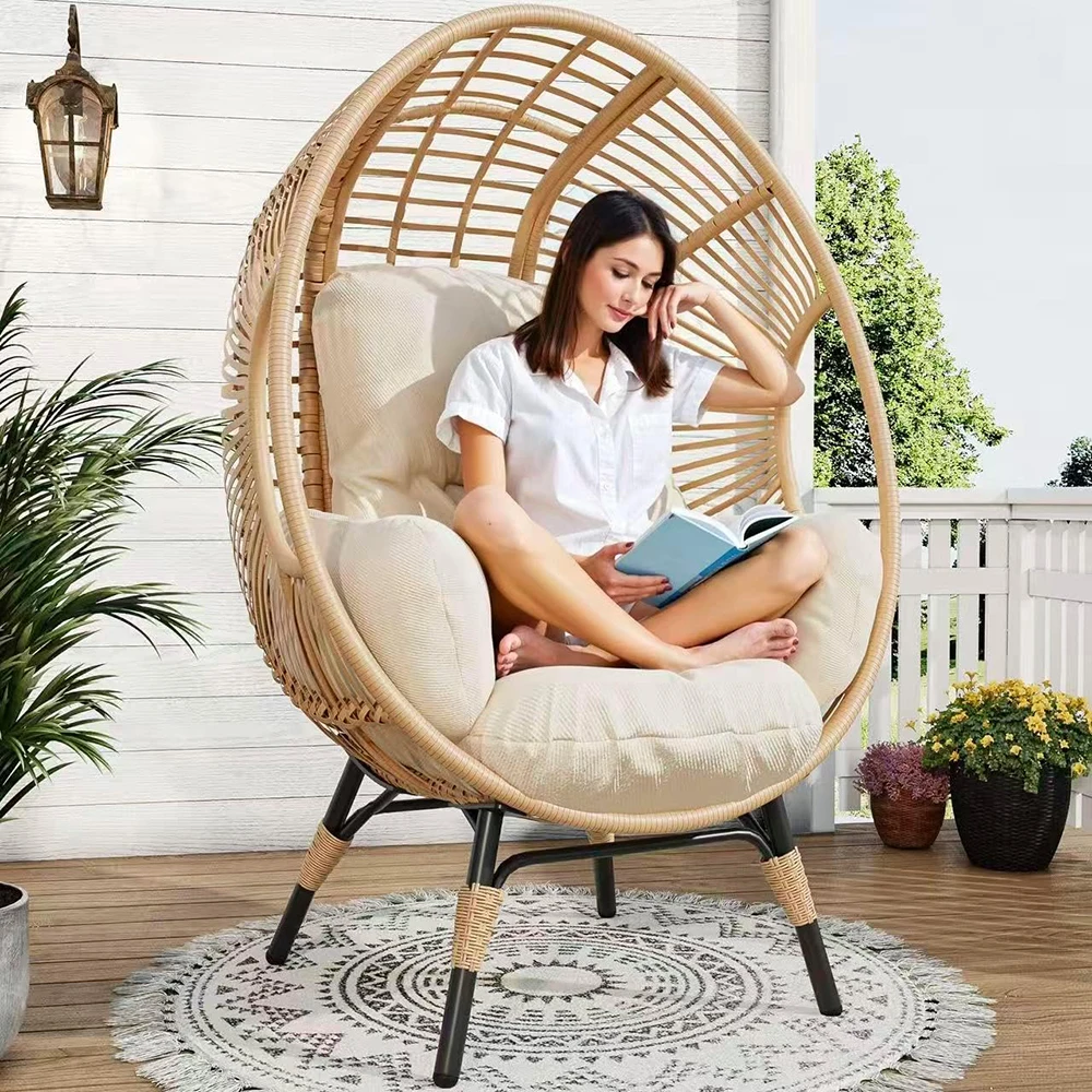 product rattan egg chair outdoor patio lounge chair thick cushions modern design for garden backyard porch bedroom-5