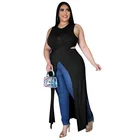 Skirt Long European And American Solid Color Sleeveless Dress Fat Mm Cross Skirt Long Skirt