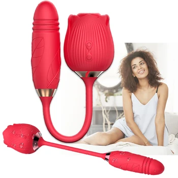 new adult sex toy clitoral sucking 2.0 rose petal shaped silicone dildo licking suction tongue up and down 2 in 1 rose vibrator