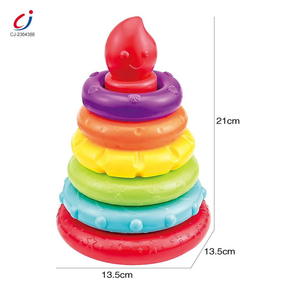 Chengji montessori spielzeug education toys block building tower game toy plastic rainbow stacking rings toys for baby
