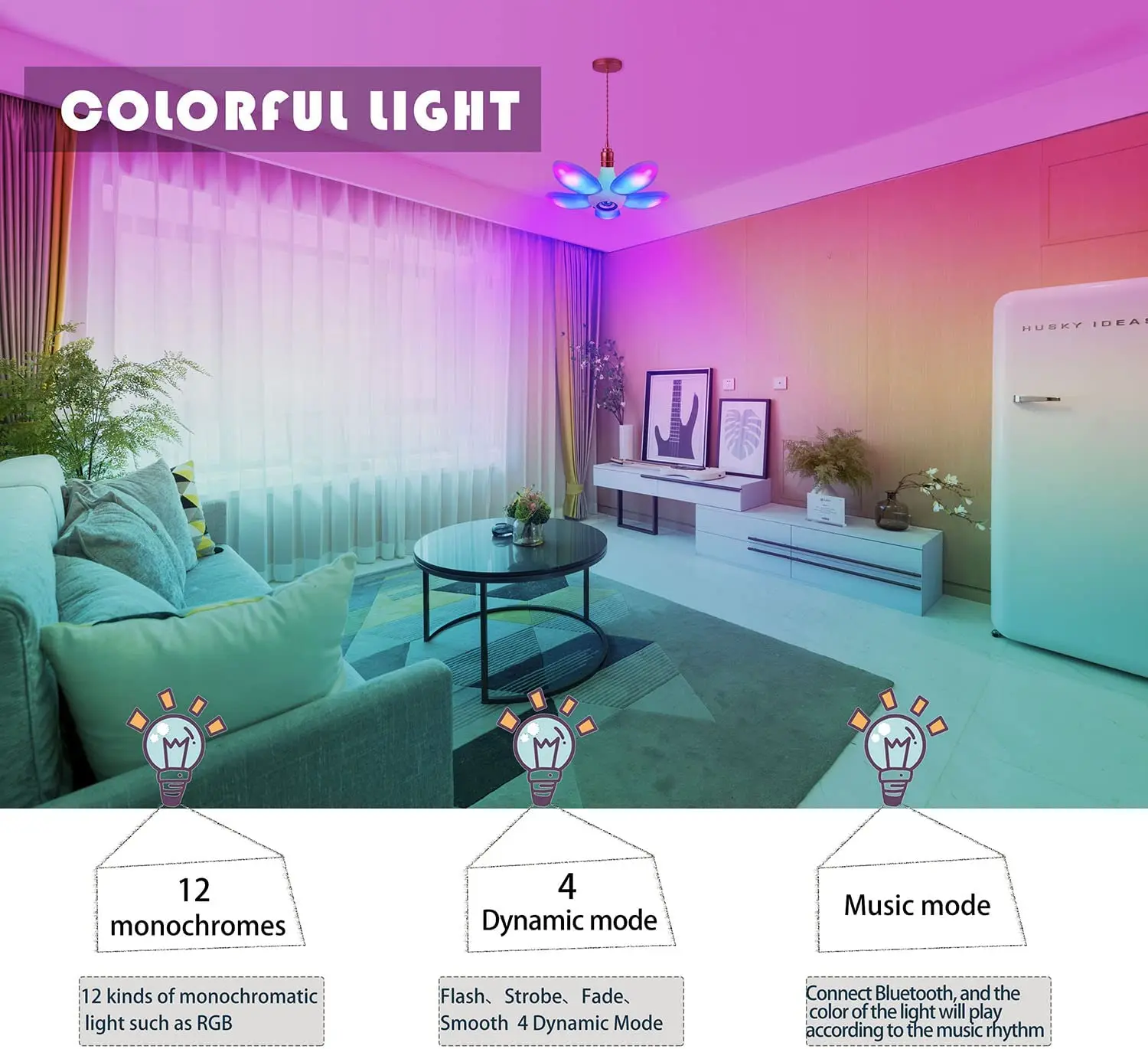 LED five leaf fan shaped dimmable music bulb 45W E27 Base 360 degree deformable LED Speaker Light Bulb RGB colorful folding lamp