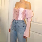 Sexy Women 2021 Trendy Fashion Off Shoulder Long Sleeve Ladies Sexy Corset Women Crop Top 2021