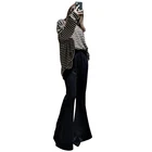 Pants 2021 Dark Blue Shiny Fabric Trousers High Waist Stretch Black Flare Pants