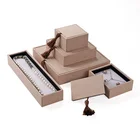 Jewelry Necklace Box Exquisit Luxury Wooden Buckle Jewelry Box Linen Necklace Ring Bracelet Jewelry Packaging Box