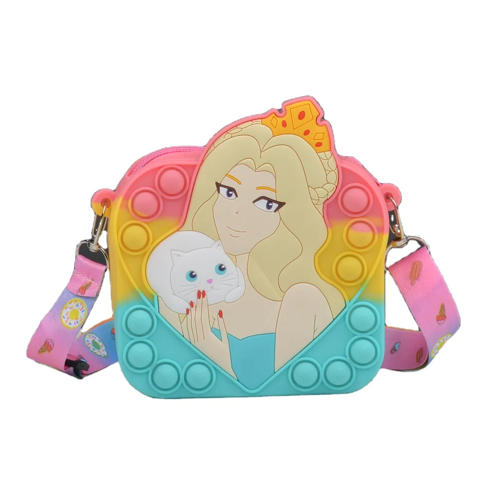 Low price custom silicone princess cat hand bag cartoon soft Wallet bag Coin Purses for kids