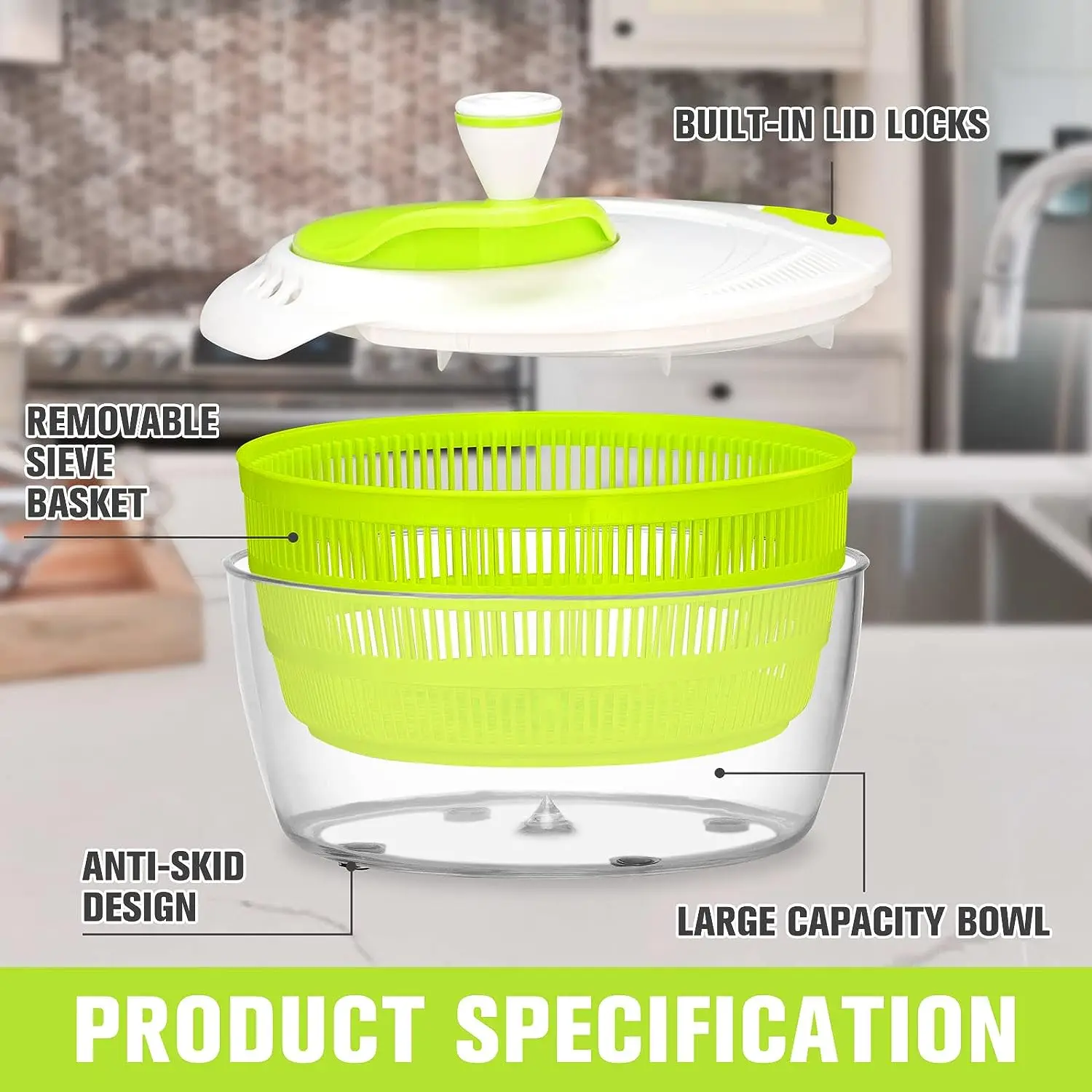 kitchen gadget 2023 new salad spinner pump salad Kitchen plastic 4L vegetable dry salad spinner