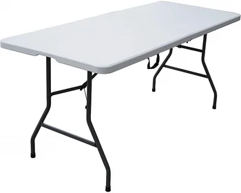 6FT Easy to Clean Moisture Proof Center Portable Rectangle White HDPE Plastic Outdoor Folding In Half Long Table