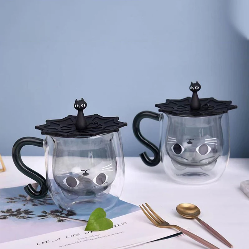 2023 new arrival gift idea cute cat glass mug 3d high borosilicate coffee mug double wall glass cup